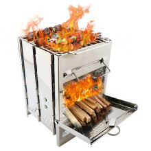Portable Camping Stove Stainless Steel Folding BBQ Grill for Outdoor Travel Wood and Charcoal Cooking