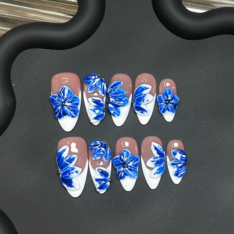 Hue-Grain (Xs) 10Pcs Glossy Nude Fake Nails With White Tip