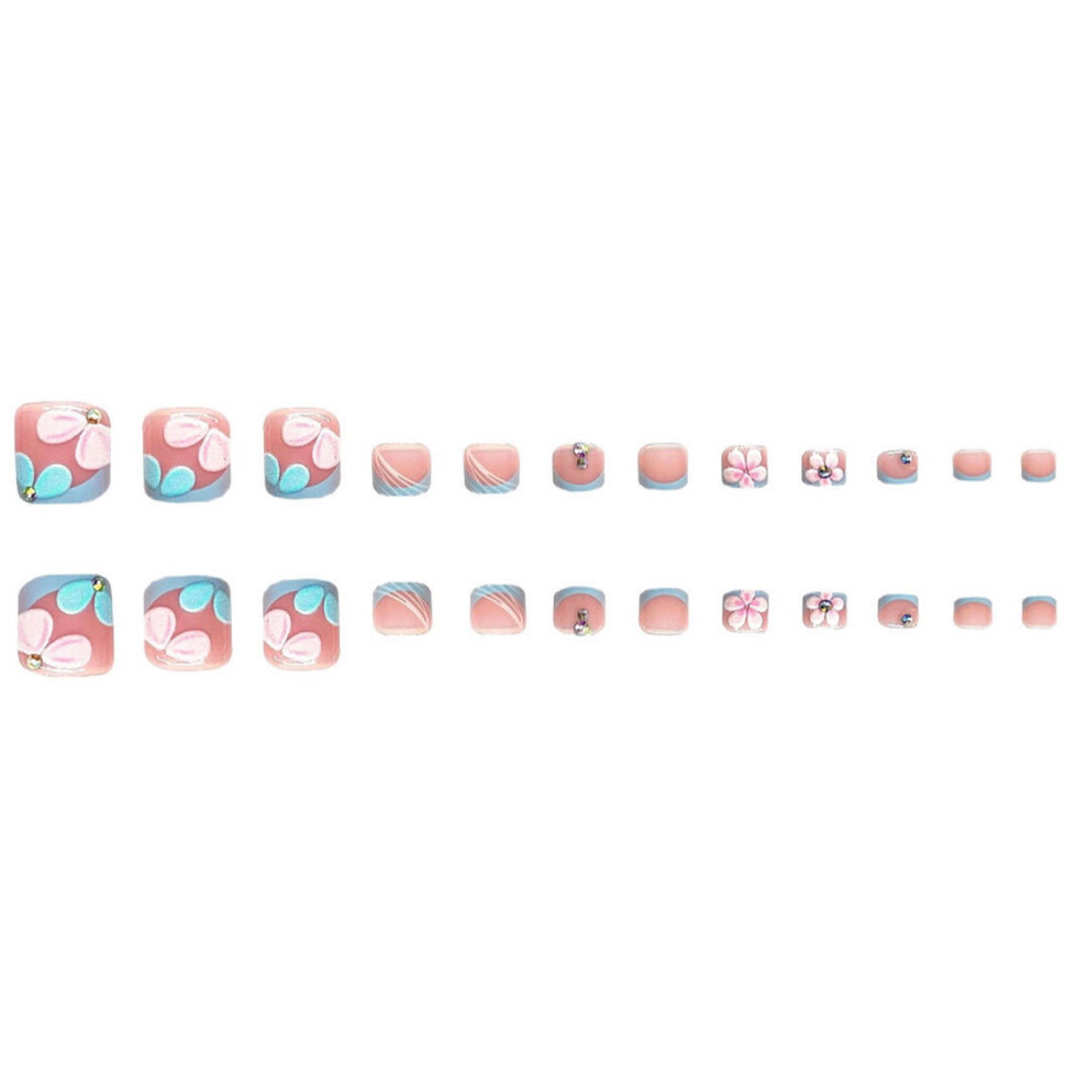 Dcph-Clothing Pink Floral Glitter Press-On Nails Set