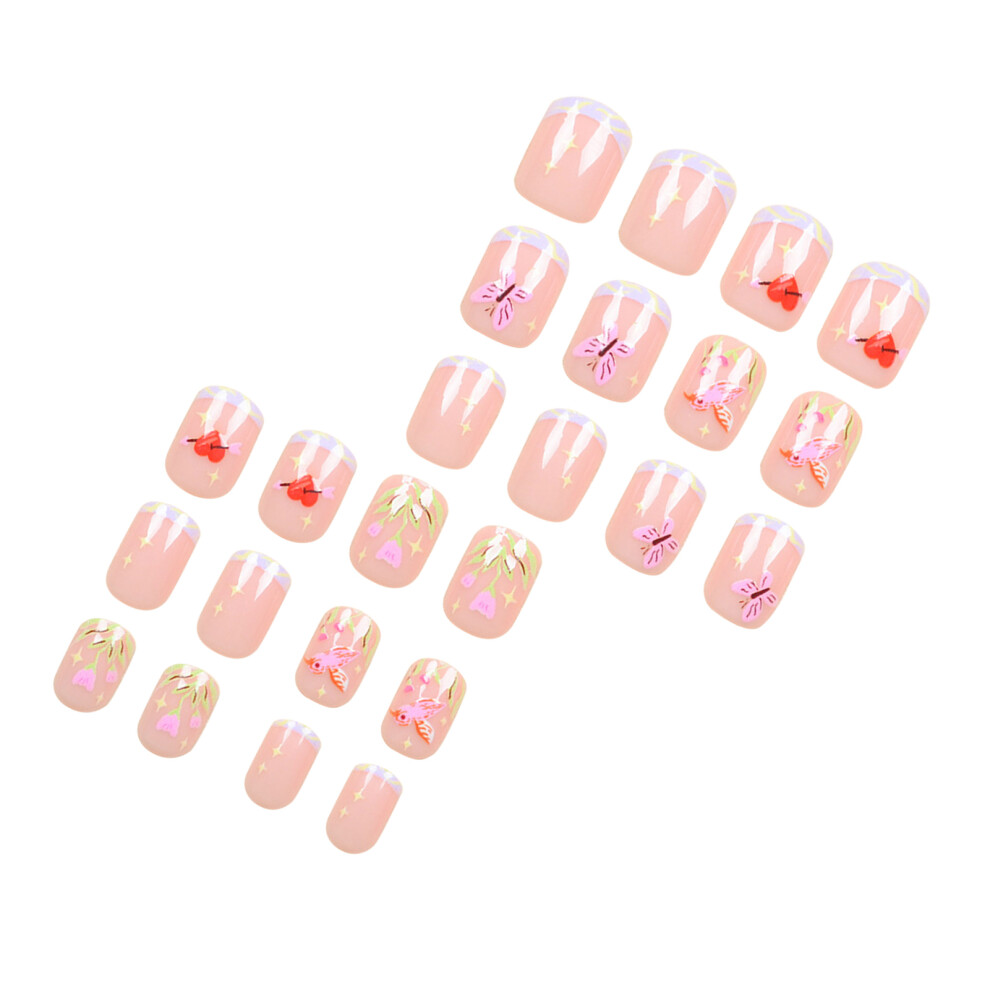 Bright-Home Gentle Pink False Nails With French Tip Charming Comfortable To Wear Manicure Nails For Stage Performance Wear