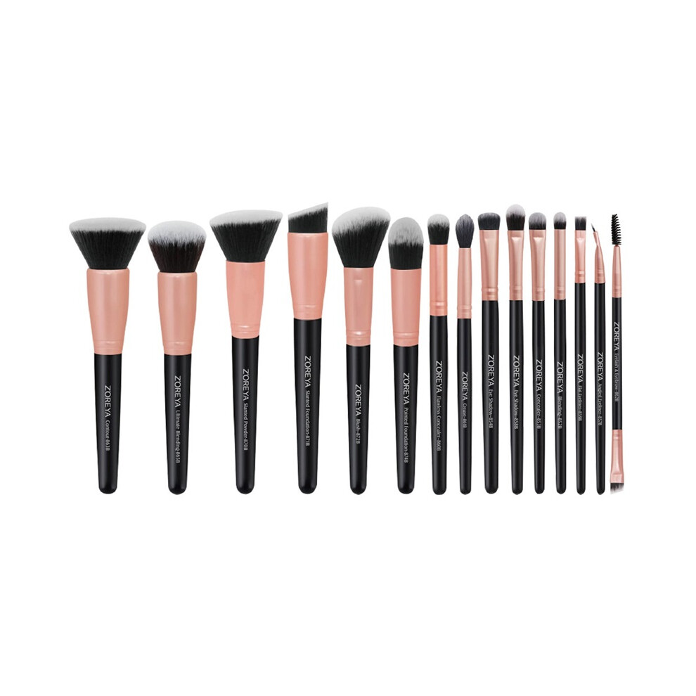 Black 15Pcs Complete Makeup Brush Set Â Foundation, Blush, Lip & Eyeshadow Brushes Essential Makeup Tools Kit