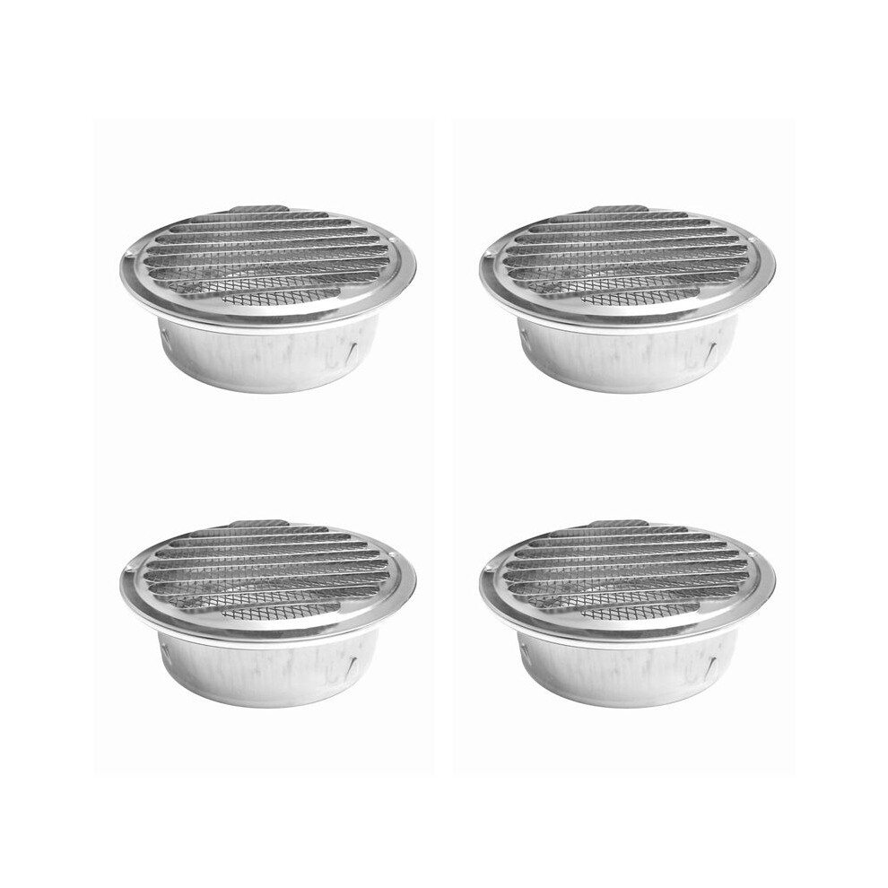 4Set 6 Inch Louvered Grille Cover Vent Hood Wall Air Vents With Built-In Fly Screen Mesh - 304 Stainless Steel 6032387082762