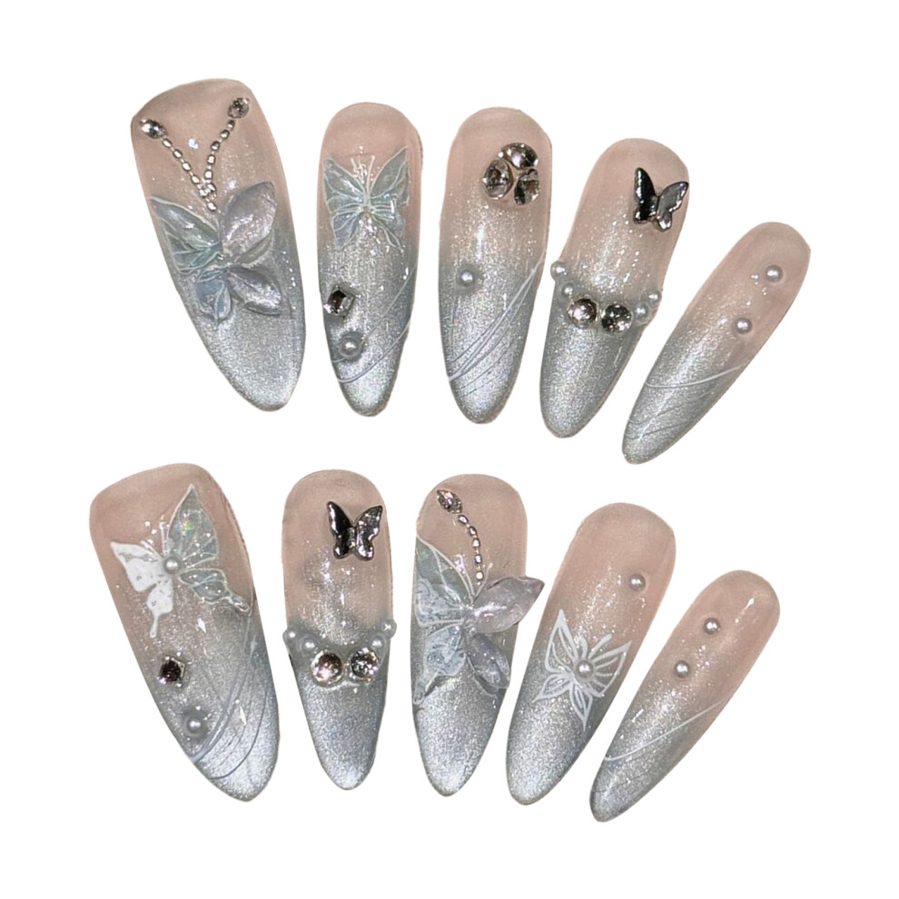 Roc-Electron (M) Pearl Cat Eye Fake Nails - Odorless & Comfortable