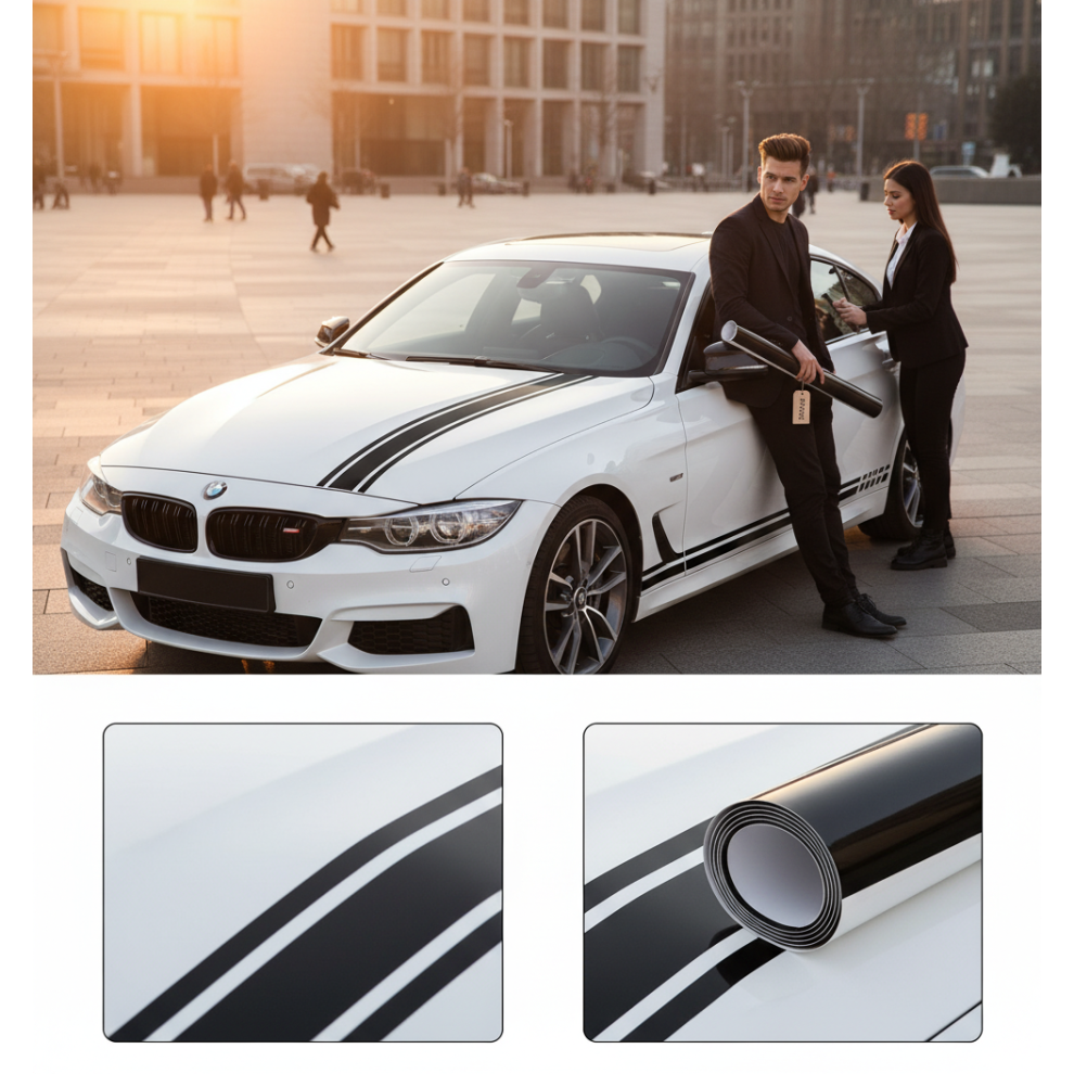 (Black) Racing Style Stripes Car Stickers Waterproof Sunproof Pvc Material For Cars Suvs Black 6434023398136