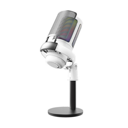 USB Gaming Condenser Microphone Computer Recording Microphone RGB Lighting Capacitor Microphone White