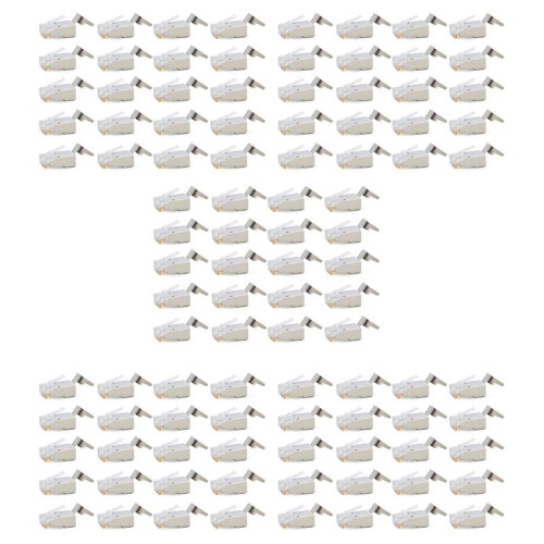 100 Pcs Cat6/6A RJ45 Pass Through Modular Plugs, Shielded (STP) External Ground Connector,EZ Crimp