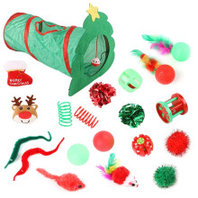 Chrismas Cat Toys Kitten Tunnel Set Variety Catnip Toys with Green Tunnel Stimulating Cats' Natural Instincts Xmas Gift