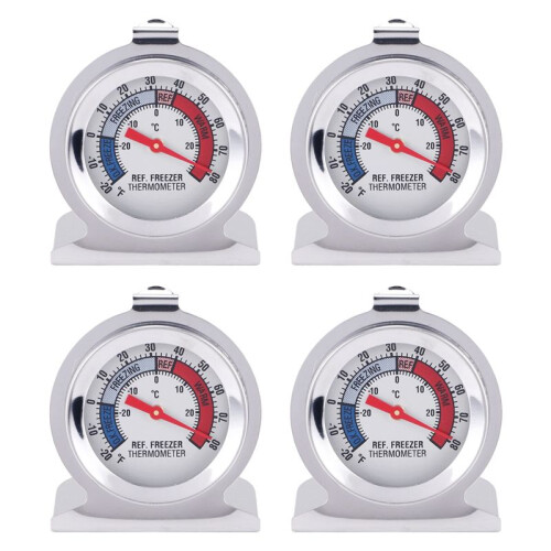 4Pc Refrigerator Thermometer, with Red Indicator Thermometer for Freezer Refrigerator Cooler with Hanging Hook and Stand