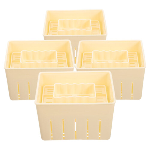 4Pcs Beige Plastic Tofu Press Mould for Home Use Durable Easy Clean 2