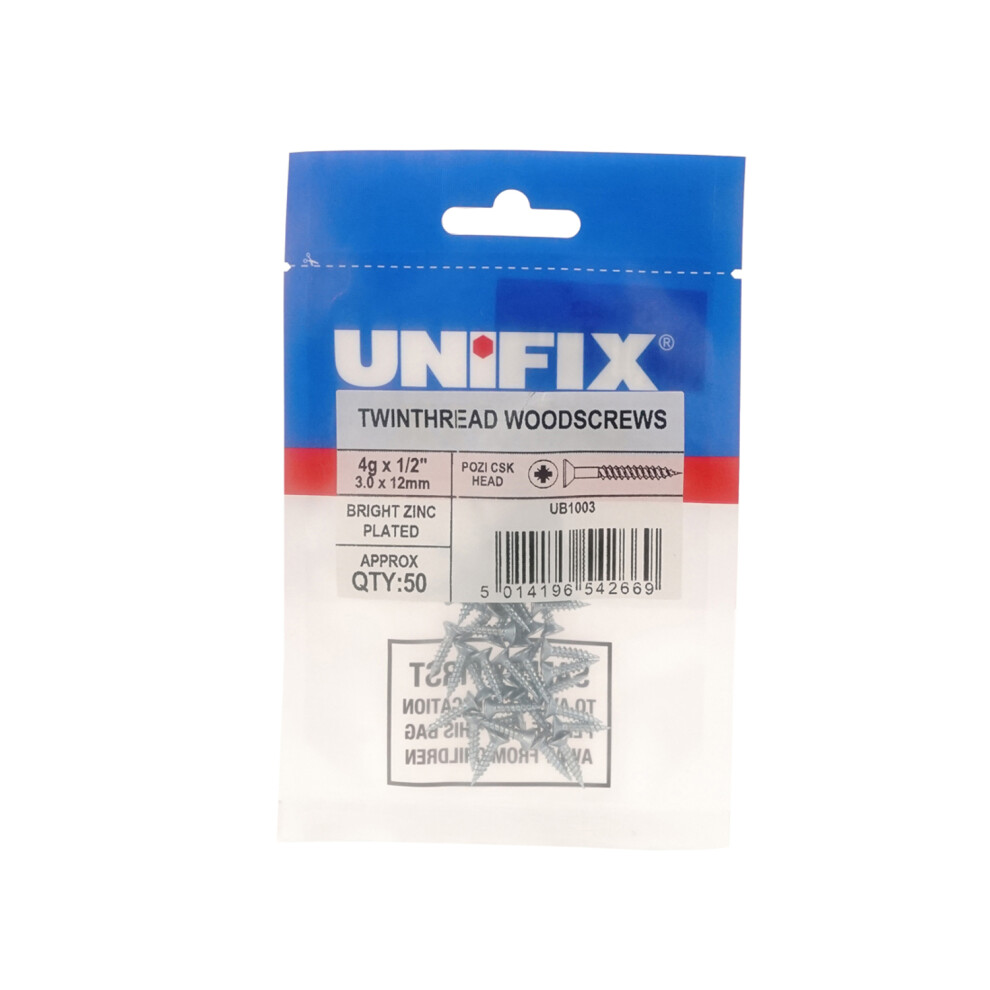 Unifix Twinthread Woodscrews Pozi Csk Head Bzp - 10G X 1.1/4" (5.0 X 30Mm) - Box Of 125 5014196542850