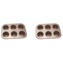 2X 6-Cavity Canele Mold Cake Pan, Non-Stick Canele Baking Pan for Oven Carbon Steel Caneles Mold Bakeware Tool