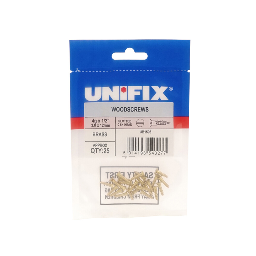 Unifix Brass Woodscrews Slotted Countersunk Head 8G 1.1/4" - Box Of 125 5014196543345