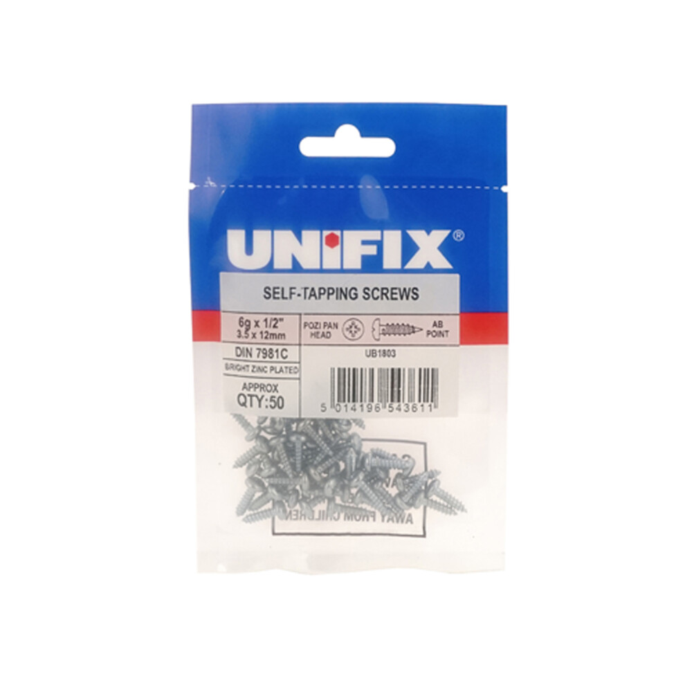 Unifix Self-Tapping Screws Pozi Pan Head Ab Din 7981C Bzp 6G X 1" - Box Of 250 5014196543635