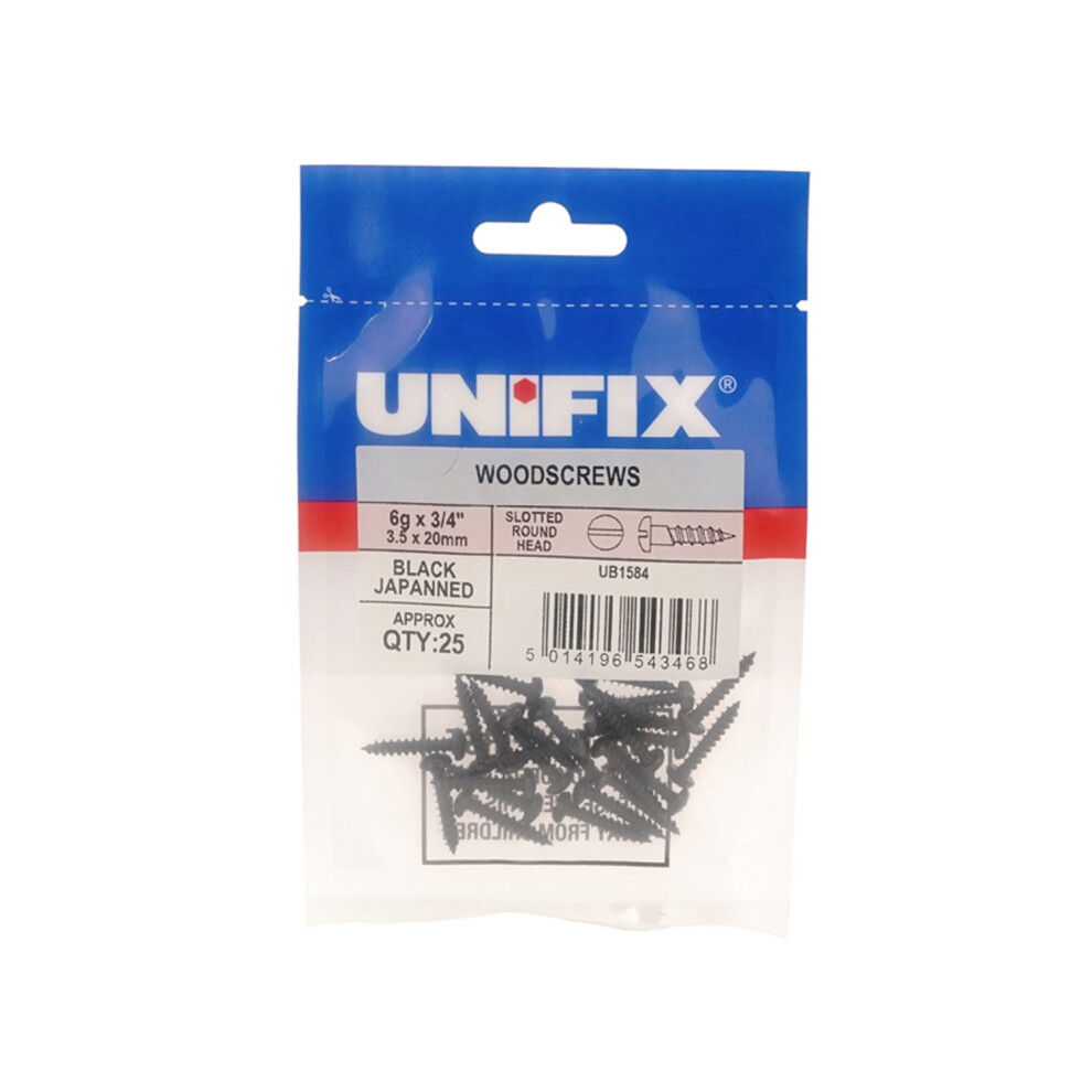 Unifix Woodscrews Slotted Round Head Black Japanned 8G X 1.1/2" - Box Of 125 5014196543505