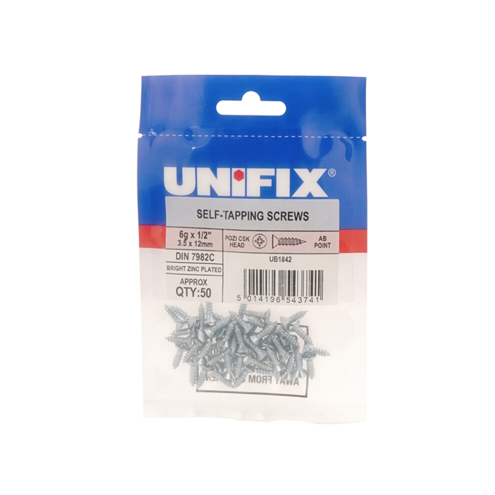 Unifix Self-Tapping Screws Pozi Csk Head Ab Din 7982C Bzp 6G X 3/4" - Box Of 250 5014196543758