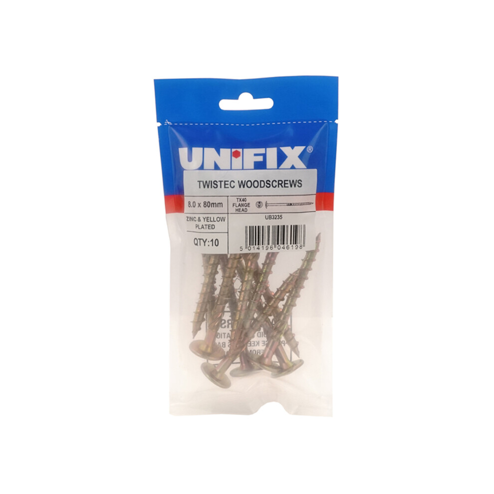 Unifix Twistec Woodscrews Flange Head Zyp Tx40 8.0 X 160Mm - Box Of 30 5014196046211