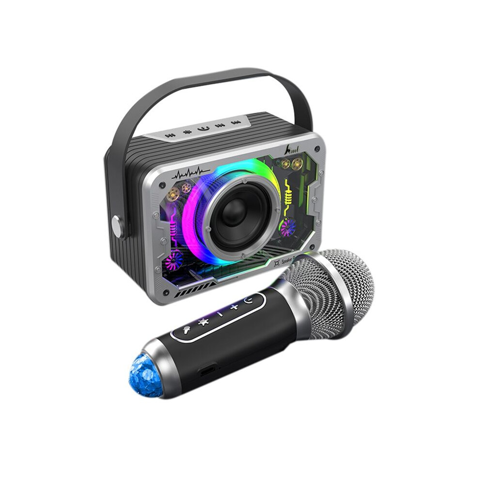 Speaker For Home Outdoor Singing, Portable Bass Wireless Karaoke Speaker Microphone Home Ktv Set- Gray 6033295418940
