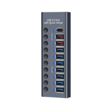 10-Port USB 3.0 Hub with 2.4A Fast Charging PD Port Supply Multi-Device Support for Computers and Laptops US Plug
