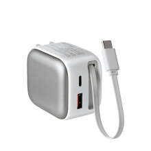35W GaN Ultra Fast Charger with Retractable Type-C A+C Cable Quick Charging Adapter for IPhone17 15 16 US Plug White
