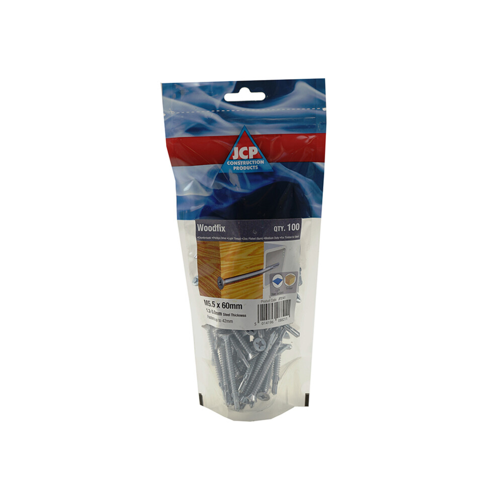 Jcp Fixings Woodfix Self-Drilling Screws 5.5 X 120Mm - Fjpowfl55120 - Box Of 500 5014196683386
