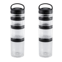 2X Stapelbare Snackcontainers voor Kinderen en Volwassenen, 4 Stapelbare Snackbekers voor School en Reizen, Transparant Zwart