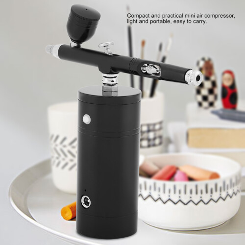 0.3mm Black Mini Airbrush Kit with 7CC Capacity, USB Powered, 10*4.5cm Compact Compressor