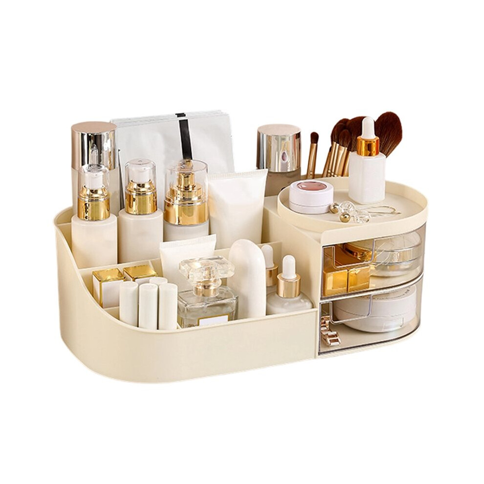 Tauoh Cream White Drawer Makeup Storage Box Large Capacity Plastic Jewelry Cosmetic Organizer Lipstick Care Sundries Container