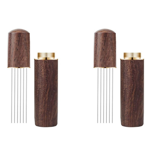 2X Espresso Coffee Stirrer Espresso Distribution Tool Portable Espresso Distribution Tools,6 Needles Walnut Color