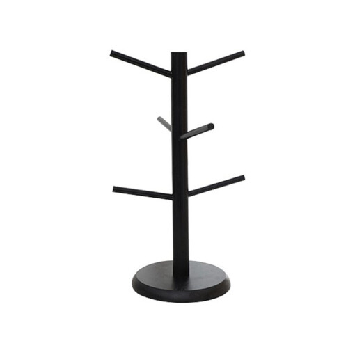 Bamboo Coffee Cup Holder with 6 Hooks, Thickened Base Black Mug Tree, Counter Storage Rack 1