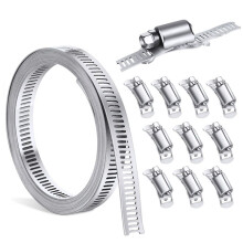 Collier de Serrage en Acier Inoxydable DIY Collier de Serrage Collier de Serrage pour Tuyau 9,84 Pieds Bande RéGlable avec 10 PièCes de Fixation