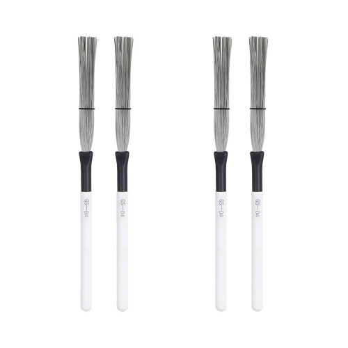 4Pcs Jazz Drum Wire Brushes White Steel with Comfortable Wooden Handle 1