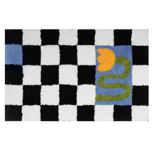Tapis de Bain à Fleurs Grilles en Damier en Peluche Douce Tapis de Salle de Bain Floral Doux Tapis de Chevet Décor Tapis de  Antidérapant A