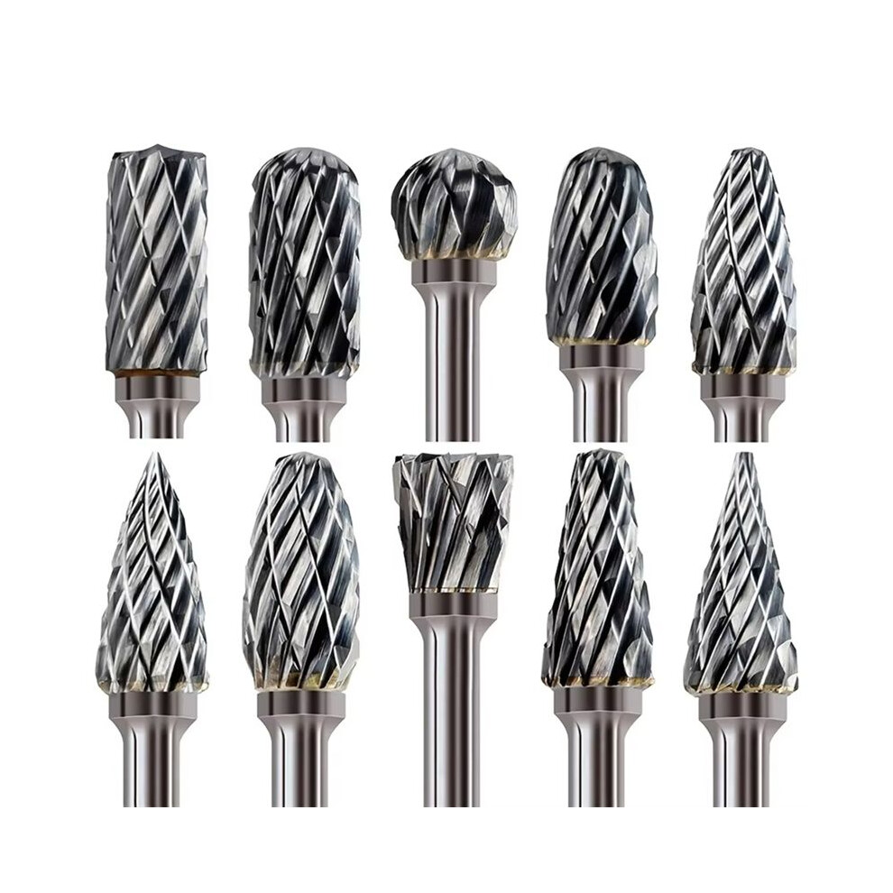 10Pcs Tungsten Carbide Grinding Bit Set For Precision Deburring & Polishing - Dual-Cut, Rotary Tool Compatible 4714239720351