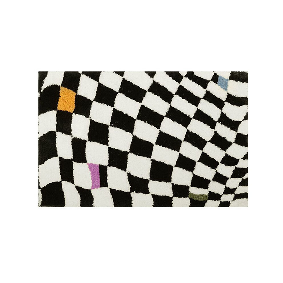 Flower Bath Mats Soft Plush Checkerboard Grids Soft Floral Bathroom Carpet Bedside Carpet Decor Anti Slip Floor Mat C Black/White 6033609245279