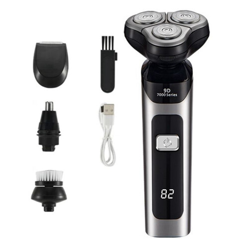Electric Shaver LCD Digital Display Three- Floating Rechargeable   Waterproof Shaver Type-C Charge Silver