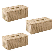 3X Rattan Tissue Box, Vintage Serviettenhalter, Koffer Unordnung Aufbewahrungsbehälter Deckel, Wohnzimmer Schreibtisch Dekoration (Beige)