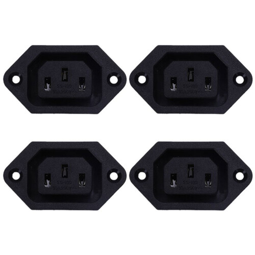 4X AC 250V 10A IEC 320 C13 Panel Mount Plug Connector Socket Black