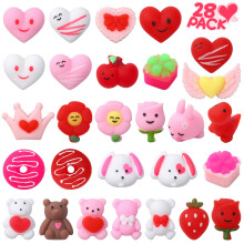 Valentine Mochi Squishy Toys 28pcs Mini Stress Relief Squeeze for Kids Party Favors and Classroom Gifts