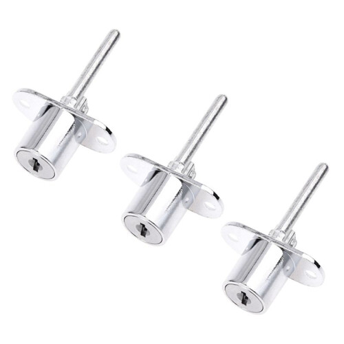 3X 19mm Cylinder  Diameter Silver Tone Metal Drawer Plunger Lock with 2 Keys 1