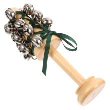 Green Wooden Hand Bell Rattle for Kids Baby Musical Instrument with Clear Pleasant Sound
