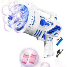 69 Hole Bubble Gun Machine with Colorful LED Lights, Blue Kids Bubble Blower Toy for Parties