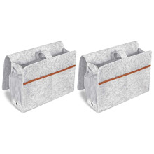 2X Bedside Organizer, Bed Storage Caddy with Tissue Box and Water Bottle Holder, Magazine Phone Tablet - Light Gray