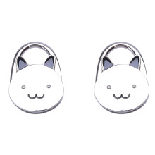 2X Schwarze Katze Cartoon Faltbare Silber Ton Handtasche Haken Rutschfest Gummibasis