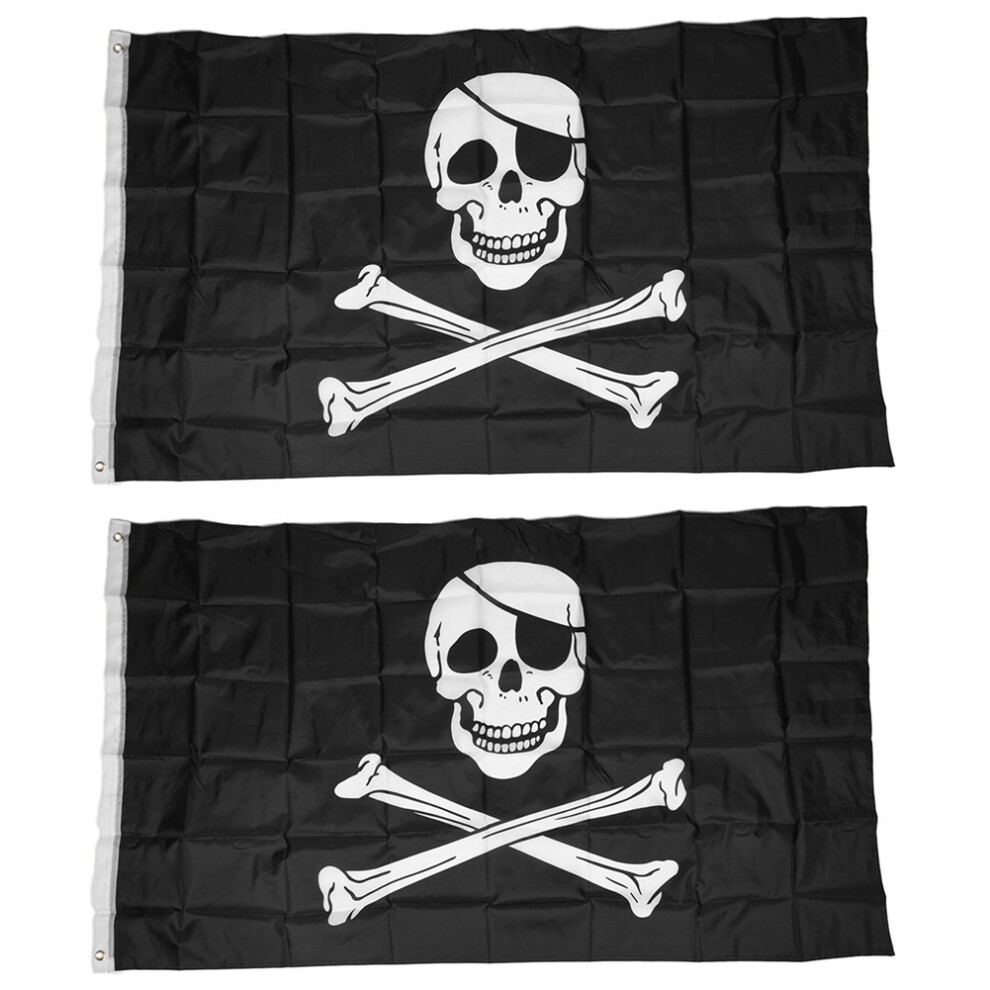 2X Pirate Flag Skull And Crossbones Jolly Rodger Large 5X3ft Size 4711486640388