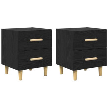Mesas de cabeceira - HELLOSHOP26 - Cabeceira com 2 gavetas - Preto - Madeira de engenharia - 40 x 35 x 47,5 cm