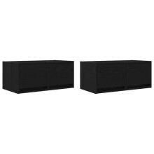 Mobile TV a muro - HELLOSHOP26 - Set di 2 - 60 x 31 x 25,5 cm - 2 cassetti - Nero opaco