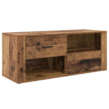 Mobile TV - HELLOSHOP26 - Rustico compatto 100 x 35 x 40 cm - Legno marrone - Cassetto di stoccaggio