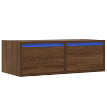 Mobile TV a muro - HELLOSHOP26 - Stile moderno - LED RGB - Grande spazio di archiviazione - Rovere marrone 75 x 35,5 x 25 cm