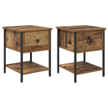Nachtkastjes - HELLOSHOP26 - Bedkast 40 x 39 x 40 cm - Oud hout - 2 lades - 2 planken