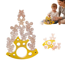 Wooden Cheese Stacking Game with Mice Blocks for Kids and Family, Boosts HandEye Coordination
